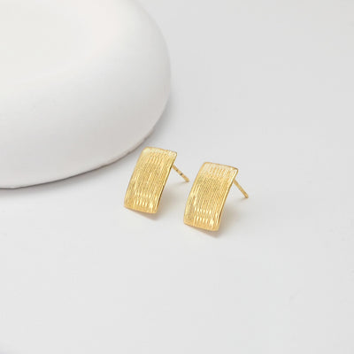 Rectangular Brushed Earrings Post With Loop, 18K Gold Plated, Nickel Free, S925 Silver Pin, Ear Stud Hypoallergenic Earring Findings D0455