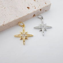 Load image into Gallery viewer, 6PCS 16mm North Star Charms, Crystal Cubic Star Pendant, 18K Gold Plated, Necklace charms, Jewelry Findings S704