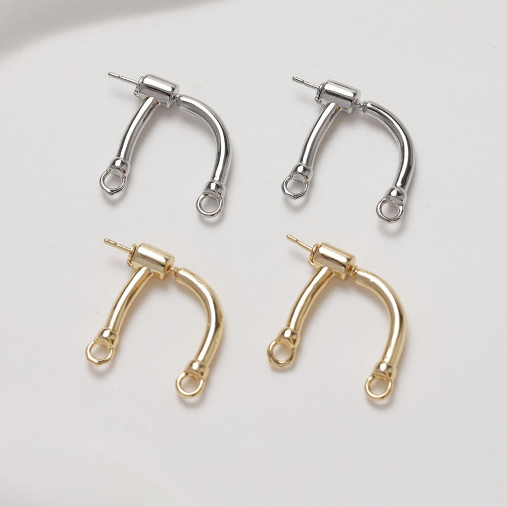 14K Gold Arch Shape Earring Post With 2 Loops, S925 Silver Ear Pin Nickel Free Earrings, Hypoallergenic Earring Findings GZ351