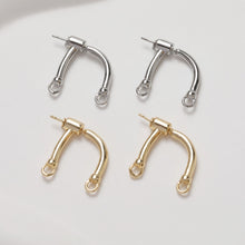Load image into Gallery viewer, 14K Gold Arch Shape Earring Post With 2 Loops, S925 Silver Ear Pin Nickel Free Earrings, Hypoallergenic Earring Findings GZ351