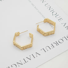 تحميل الصورة إلى عارض المعرض، 10 قطع - أقراط سداسية الشكل على شكل حرف C، مطلية بالذهب عيار 14 قيراطًا، دبوس فضة S925، أقراط خالية من النيكل، أقراط أذن، نتائج أقراط مضادة للحساسية ZX131