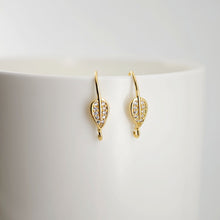 Load image into Gallery viewer, 18K Gold Plated Ear Wires, Learf Cubic Pave Earring Hooks, Nickel Free, Fish Hooks, Ear Wires for Jewelry Making D0132