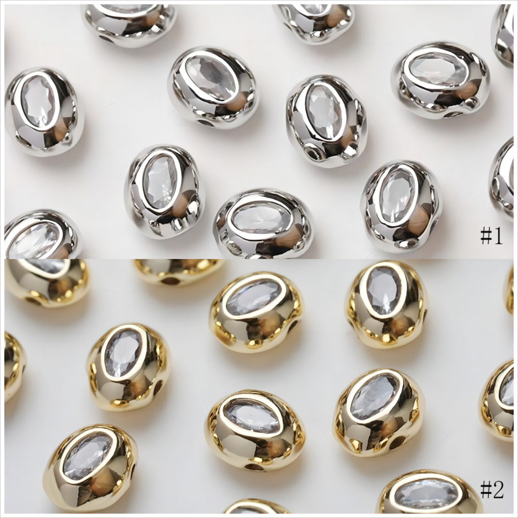 Heart Spacer Beads, 14K Gold, Silver Plated, CZ Pave Beads, Heart Pendant, Jewelry Making Supplies GZ413