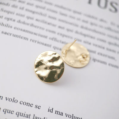 10pcs 14K Gold Round Hammered Post With Loop, Round Stud Earring Nickel Free, 15mm, Hypoallergenic Earring Findings Z082