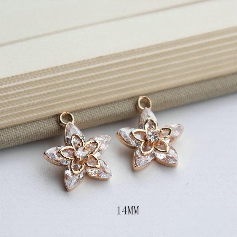 10pcs Flower Charm, Cubic Zircon Crystal Flower Pendant, CZ Earring Charms,   Gold Plated  Earring Charms, Jewelry Findings JY028-F004
