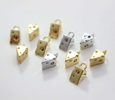 Little Cheese Charm With Loop, Danity Chese Charm, Gold/Silver, Hypoallergenic Jewelry Findings GZ309