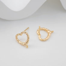 Load image into Gallery viewer, Gold Polished love heart CZ Earring Post,  14K Gold Nickel Free Earrings, S925 Silver Ear Pins, 11mm, Heart Shape Ear Stud with Loop ZX172