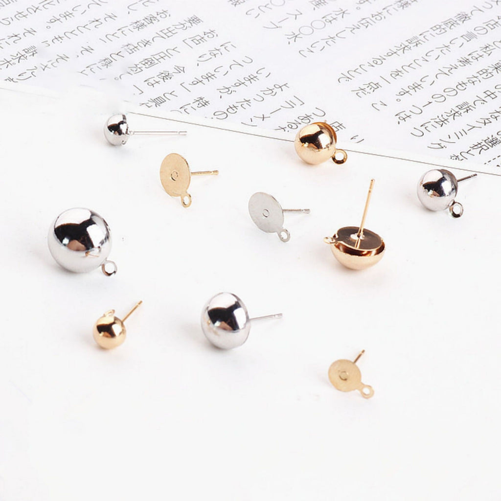 10pcs Half Ball Ear Post, Nickel Free Earrings, 6mm,8mm,10mm,12mm, Gold/Silver Ear Stud, Hypoallergenic Earring Findings BY011-ZX7007
