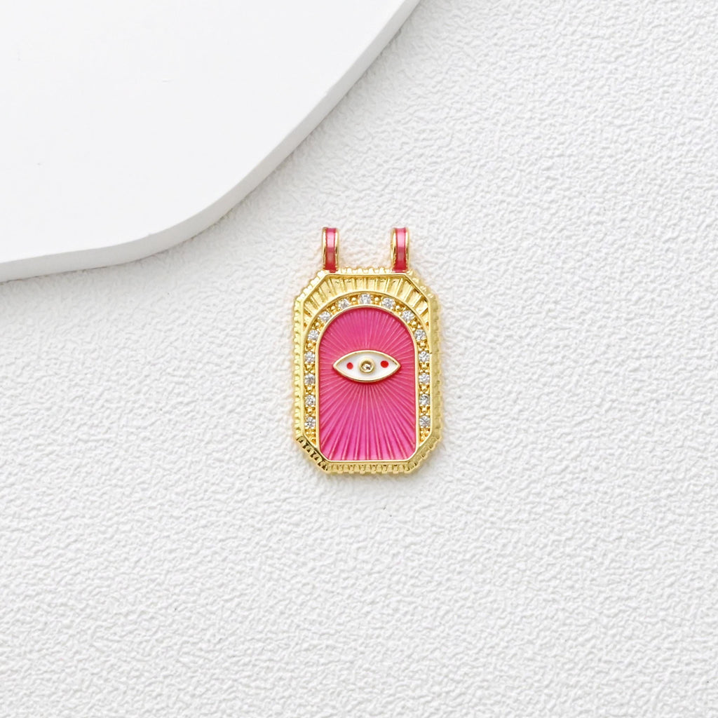 Evil Eye Pendant, Rectangle Card Charm, Enamel Eye Charms, 18K Gold Plated, For Necklace Making, Jewelry Findings S1353