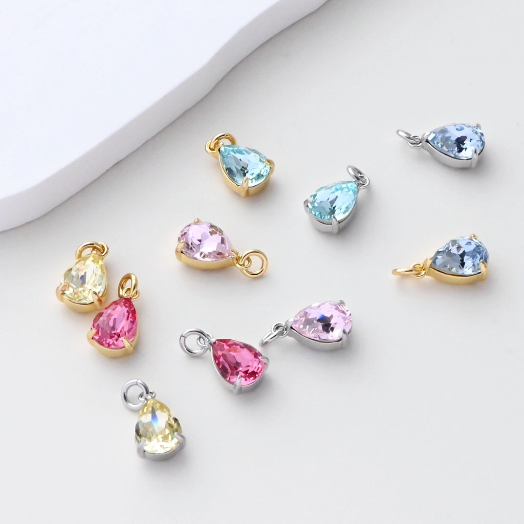 Teardrop Charms, Cubic Zircon Stone Charm, Shiny Crystal Pendant, 18K Gold Plated Charms, For Necklace Making,Jewelry Findings S1398