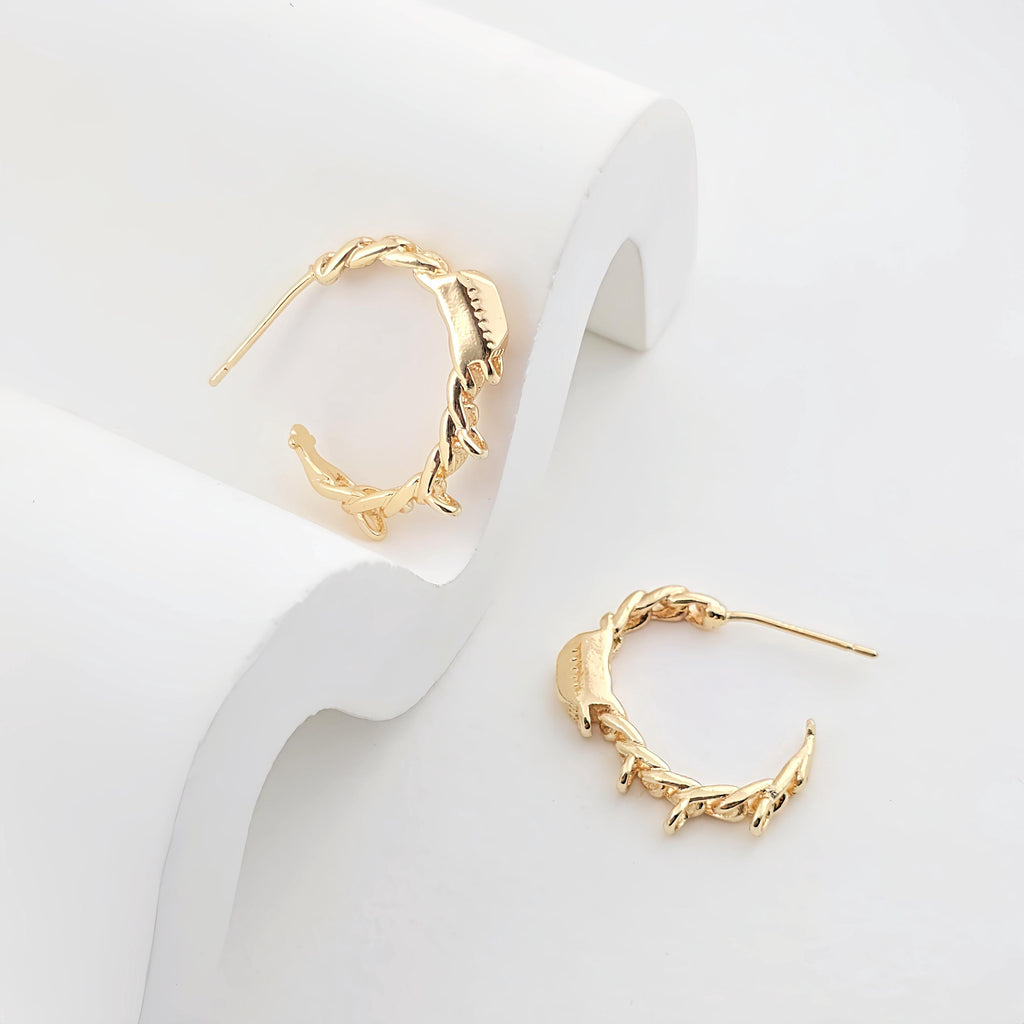 Twisted C Shape Earrings Post With 3 Loops, 14K Gold Plated, S925 Silver Ear Pin Nickel Free Earrings, Earring Findings ZX288