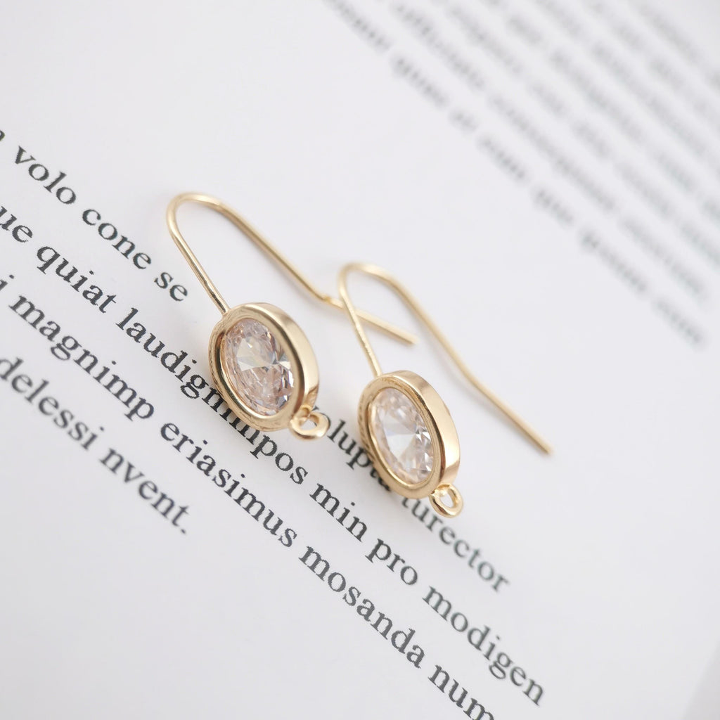4pcs Oval Cubic Pave Earring Hooks With Loop, Nickel Free Earrings, Crystal Gemstone Stud, Hypoallergenic Earring Findings ZX054