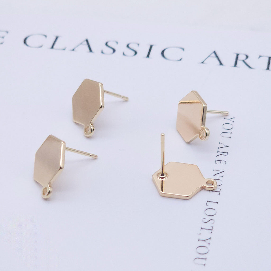 10pcs Gold Hexagon Earring Post With Loop, S925 Silver Ear Pin Nickel Free Earrings, Ear Stud Loop, Hypoallergenic Earring Findings Z058