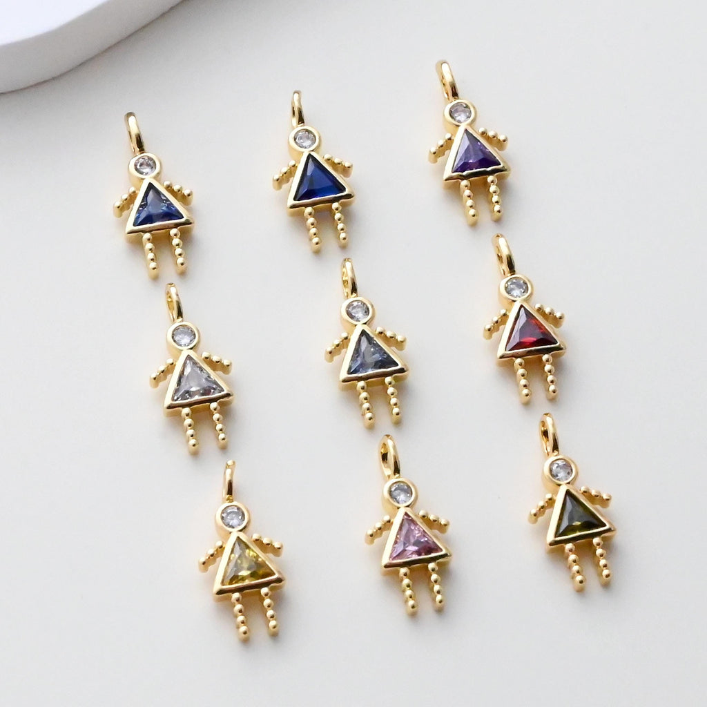 Girls Pendant, Birthstone Charm, Pave CZ, Mom Children Charm, 18K Gold Plated, For Bracelet And Necklace Making, Jewelry Findings S1408