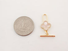 Load image into Gallery viewer, Four Leaf Clover OT Toggle Clasps, 18K Gold Plated OT Buckle, CZ Pave Mother of Pearl, Necklace Closure, Connectors Clasps, ZX050