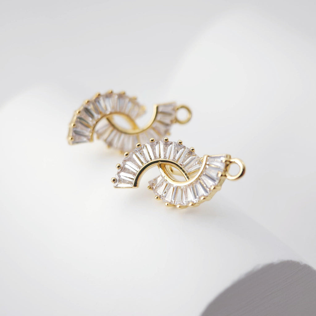 أقراط على شكل مروحة من الزركونيا المكعبة، عمود قرط مطلي بالذهب مع حلقة، نتائج القرط، لوازم صنع الأقراط يدويًا D0227