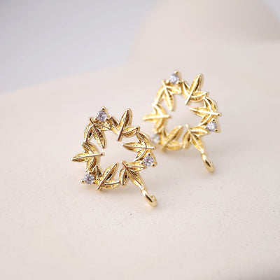 عمود قرط على شكل ورقة شجر، قرط مرصع من النحاس الأصفر مطلي بالذهب الحقيقي عيار 18 قيراطًا مع حلقة، دبوس من الفضة الاسترلينية S925، خالٍ من النيكل، أداة العثور على القرط S1196