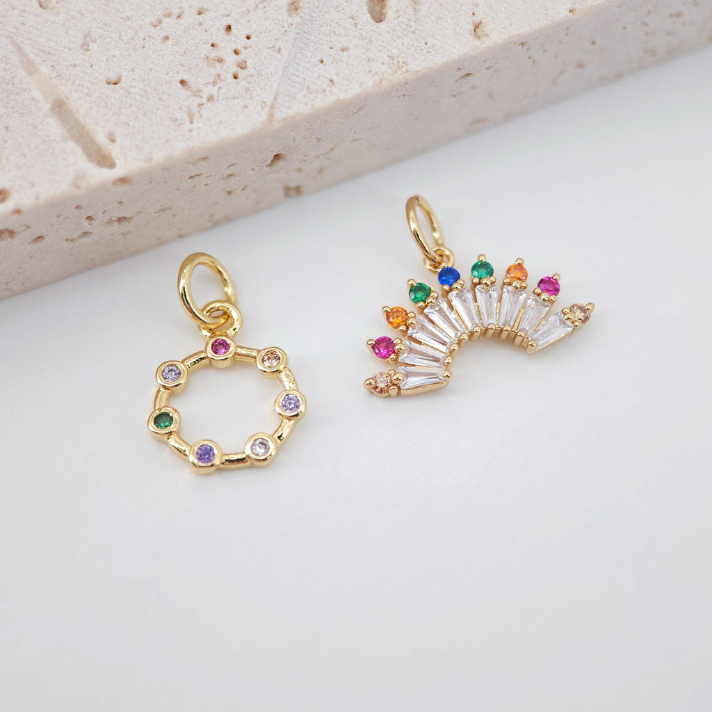 Dije de micropavé cúbico colorido de 16 x 6 mm, colgante de pavé arcoíris de circonita cúbica, chapado en oro de 18 quilates, dijes para collar, accesorios de joyería S600