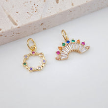 Cargar imagen en el visor de la galería, Dije de micropavé cúbico colorido de 16 x 6 mm, colgante de pavé arcoíris de circonita cúbica, chapado en oro de 18 quilates, dijes para collar, accesorios de joyería S600