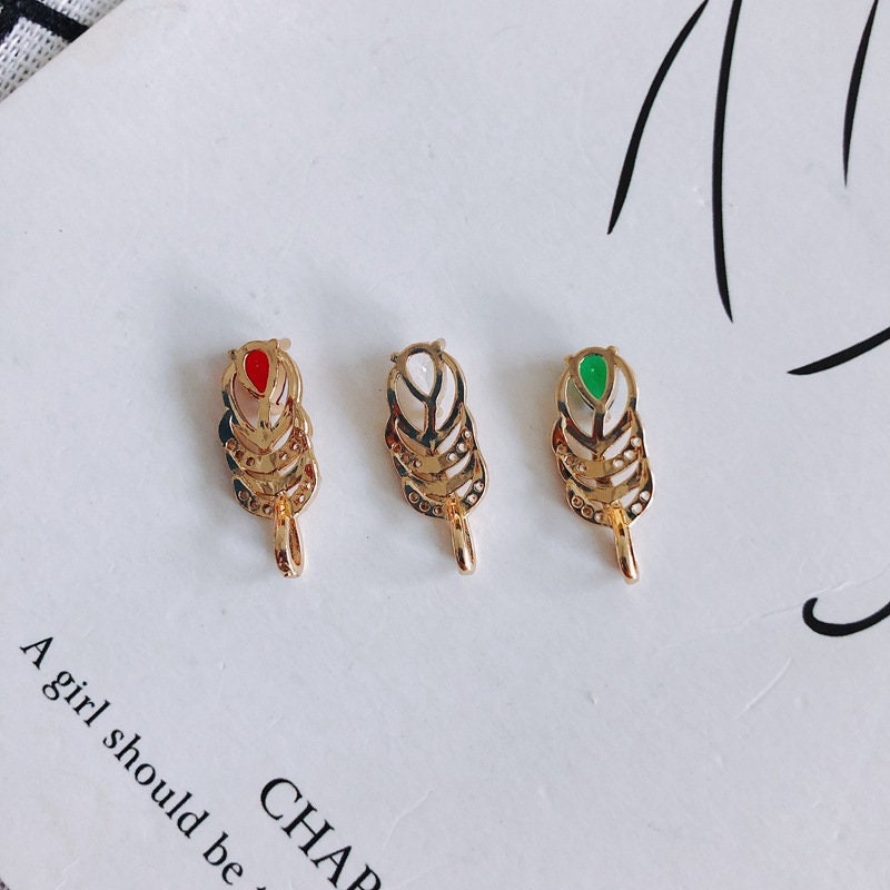 10pcs CZ Pave Leaves Charm, Cubic Zircon Crystal Leaf Pendant, Bracelet Necklace Pendant, Gold Plated Charm,Jewelry Findings MY034-F121