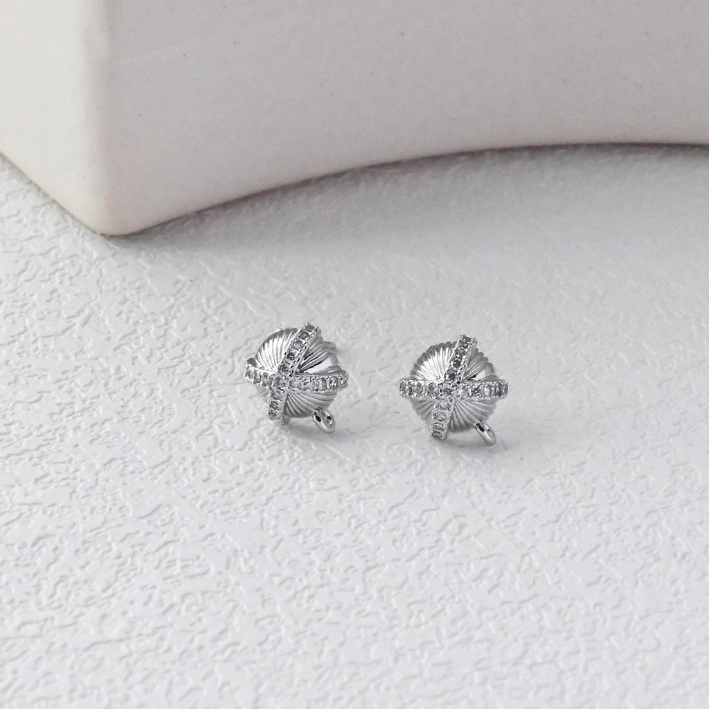 Round Post Earrings, 9.8*8mm, Burshed Gold Earring Post with Loop, CZ Pave, Hypoallergenic, Earring Findings, Earring Supplies D0413