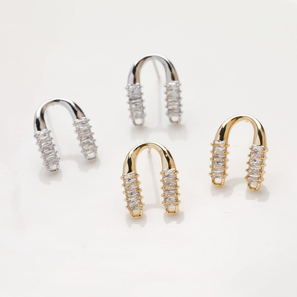 Poste para aretes en forma de U de oro de 14 quilates con dos presillas, pendientes de arco, pendientes de plata S925 sin níquel, accesorios hipoalergénicos GZ399