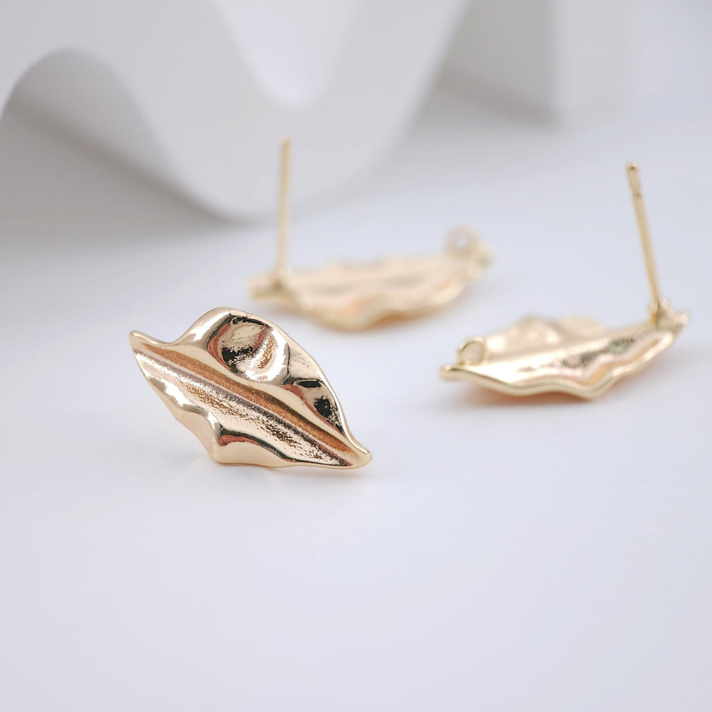Wrinkle Leaf Post Earring, Gold/Silver Plated, Nickel Free Earrings, Hypoallergenic Earring ZX243