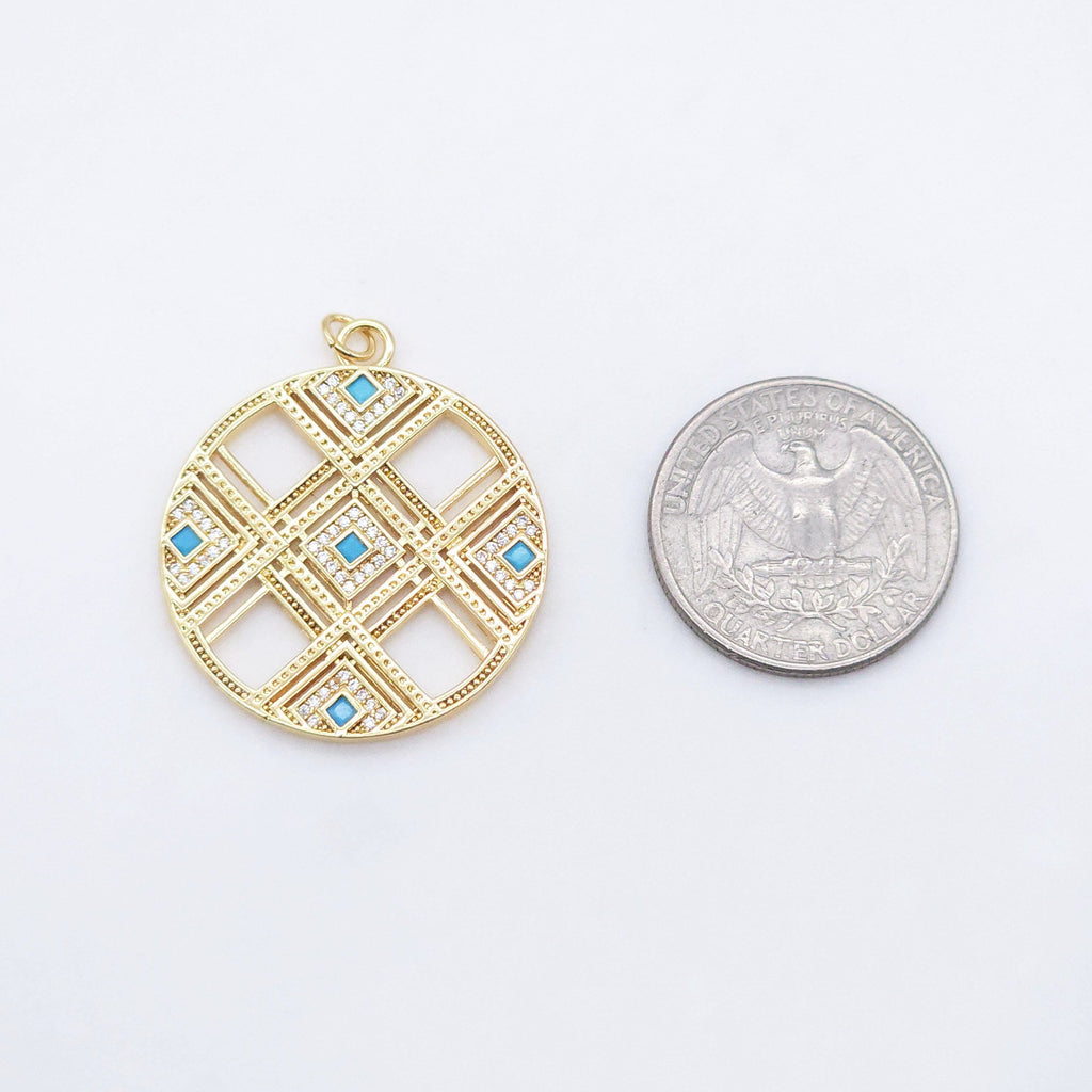 Sun Pendant, CZ Pave, Boho Round Pendant, Openwork Charm, 18K Gold Plated CZ Pave, Necklace Making Charm, Jewelry Findings