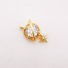 Load image into Gallery viewer, 2pcs Planet Shiny Star Charm, Cubic Planet Pendant, 17mm, 18K Gold Plated, Necklace Making Charms, Jewelry Findings S360