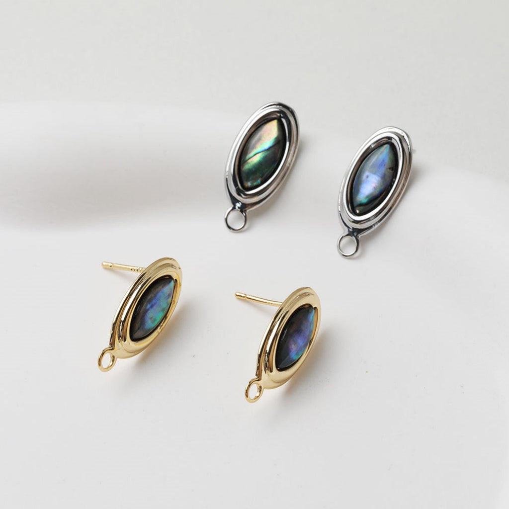 Poste para aretes de concha ovalada, chapado en oro de 14 quilates, concha de abulón, alfiler de plata S925 sin níquel, fornitura hipoalergénica GT040