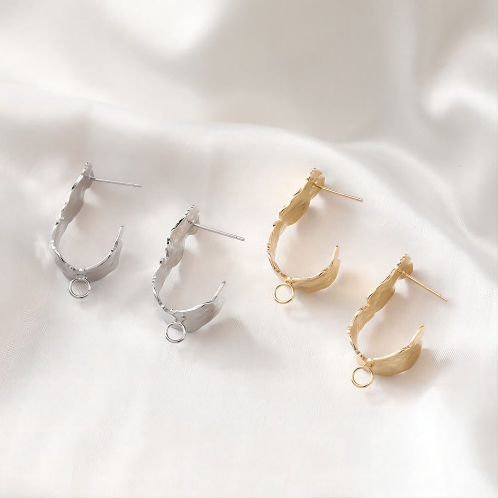 قرط أذن مطروق غير منتظم، ذهب/فضة عيار 14 قيراط، أقراط فضة S925 خالية من النيكل، قرط أذن على شكل عقدة مع حلقة JJ014