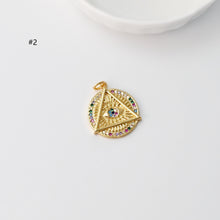 Load image into Gallery viewer, Enamel Heart Evil Eye Charm, Rainbow CZ Pave, Round Eye Pendant, 18K Gold Plated, Necklace Making Charm, Jewelry Findings