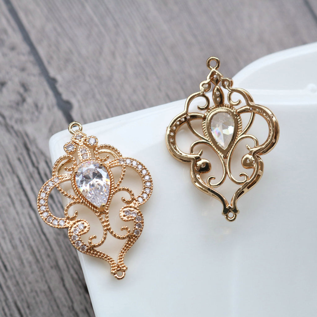 CZ Multishape Connector, Cubic Zircon Crystal Pendant, CZ Earring Charms,  Gold Plated  Earring Charms, Jewelry Findings HL092-F007