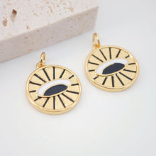 Load image into Gallery viewer, Red Cubic Evil Eye Charm, 18K Gold Plated Micro CZ Pave Round Pendant, 16mm, Necklace Making Charm, Jewelry Findings S893