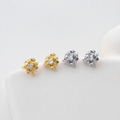 عمود قرط زهرة الورد، قرط مرصع بالنحاس مطلي بالذهب الحقيقي عيار 18 قيراطًا مع حلقة، مرصع بالزركونيوم، خالٍ من النيكل، أداة العثور على القرط D0450