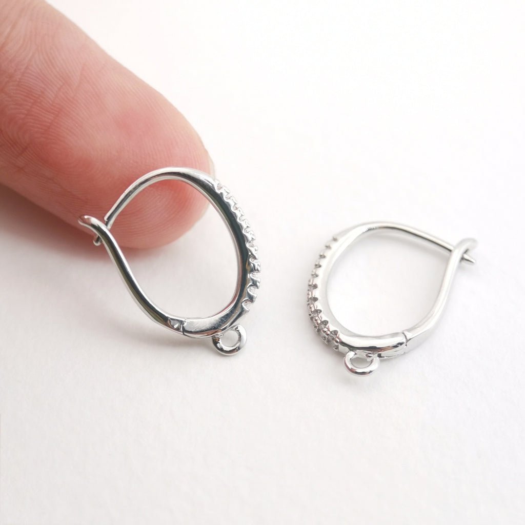 Ellipsoid CZ Pave Earring Hoop, Gold Plated Huggie Hoop Earring with Loop, Huggie Hoop DIY Earring  Findings,Handmade Earring Supplies D0097