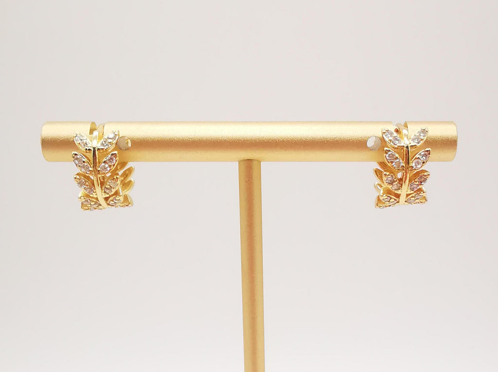 Leaf Cubic Ear Hoops Pave Crystal, 13mm, 18K Gold Plated Leverback Earrings, Leaf Huggie Hoops Earring S20269