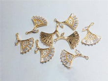 Load image into Gallery viewer, CZ Pave Fan Shape Charm, Cubic Zircon Crystal Fan Connector, CZ Earring Charms, Real Gold Plated, Jewelry Findings STG053-F219