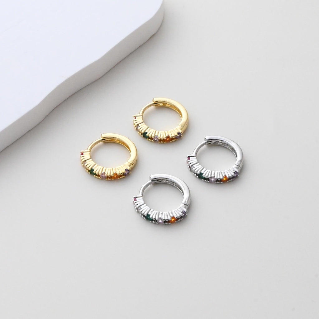 CZ Multicolor Earring Hoop, Gold Plated Huggie Hoop Earring, Leverback Earring, DIY Earring  Findings, Handmade Earring Supplies D0524-D0527