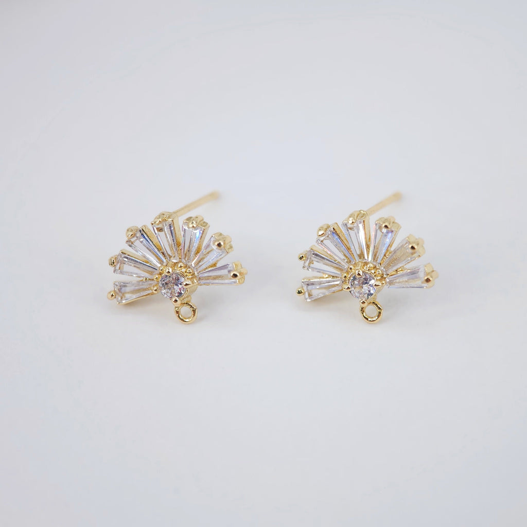 أقراط على شكل مروحة من الزركونيا المكعبة، عمود قرط مطلي بالذهب مع حلقة، نتائج القرط، لوازم صنع الأقراط يدويًا D0036