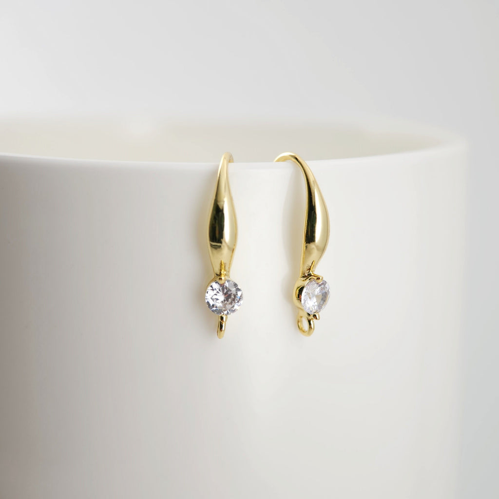 18K Gold Plated Ear Wires, Round Cubic Pave Earring Hooks, Nickel Free, Fish Hooks, Ear Wires for Jewelry Making D0138
