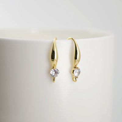 18K Gold Plated Ear Wires, Round Cubic Pave Earring Hooks, Nickel Free, Fish Hooks, Ear Wires for Jewelry Making D0138