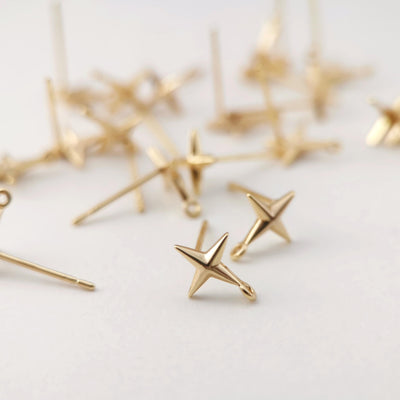 10pcs Gold Star Earring Post With Loop, Nickel Free Earrings, Ear Stud with Loop, Hypoallergenic Earring Findings Z092