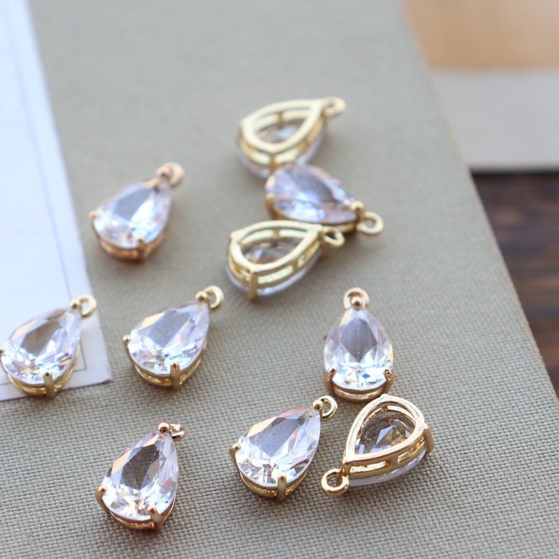 Crystal Tiny Teardrop Charms, 14K Gold/Silver Plated Teardrop Pendant, 8*12mm, Jewelry Findings JY080-F065