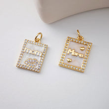 Load image into Gallery viewer, Mom Charm, 18K Gold Plated, CZ Pave, Mama Pendant, Necklace Making Findings, Jewelry Finding Gift for Mom S1123