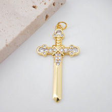 Cargar imagen en el visor de la galería, Dijes de cruz con pavé de circonita cúbica, colgante de espada, dije de cruz rosa, chapado en oro de 18 quilates, dijes para hacer collares, accesorios de joyería S890