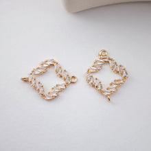 Load image into Gallery viewer, CZ Pave Rhombic Connector, Cubic Pendant, Earring Connectors, Real Gold Plated Brass Earring Charms, Jewelry Findings D0058