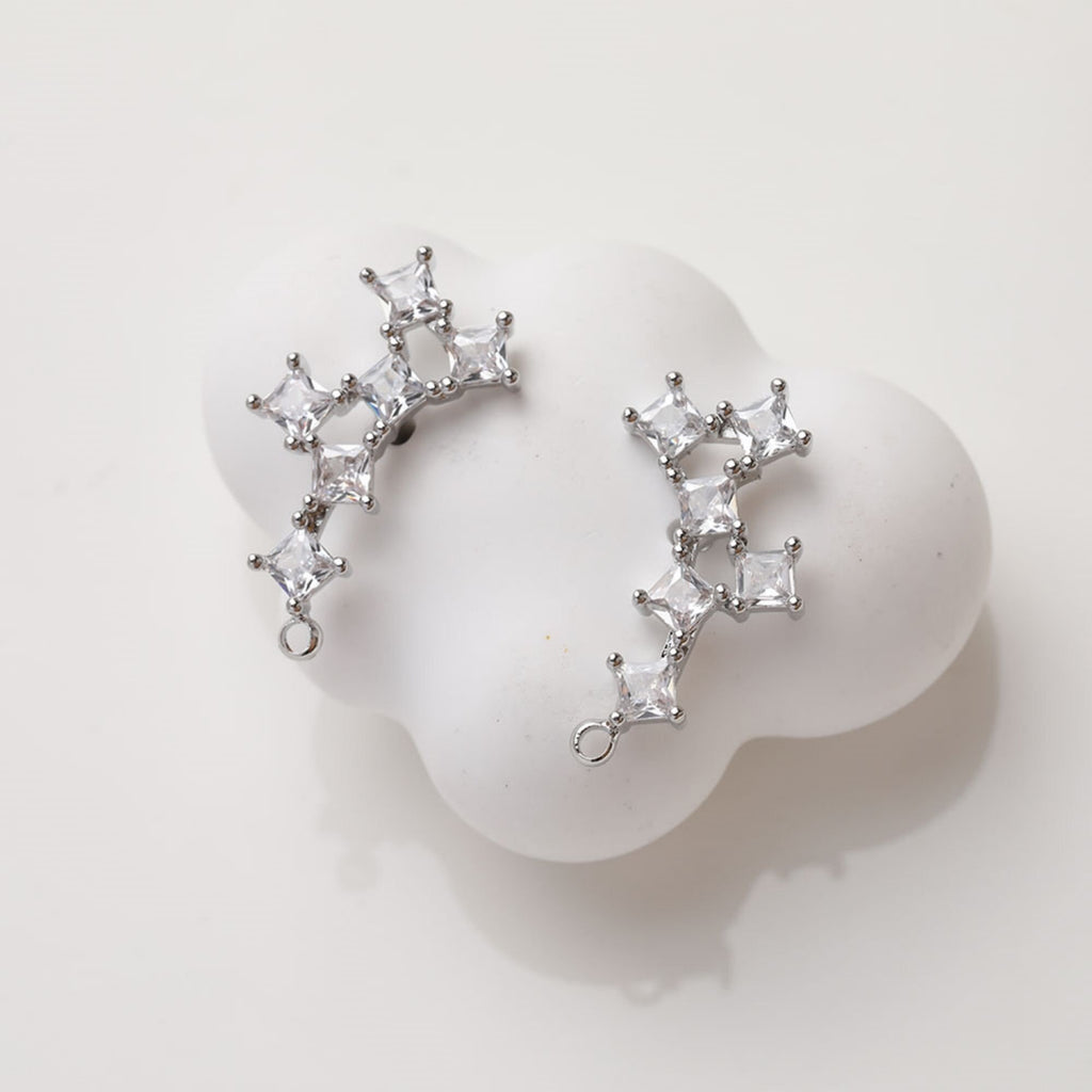 Irregular Pave CZ Earring Post, 14K Gold/Silver Plated,  S925 Silver Pin Nickel Free Earrings, Hypoallergenic Earring Findings GZ397