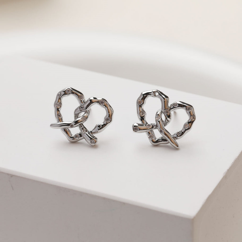 Gold love heart CZ Earring Post,  14K Gold Nickel Free Earrings, S925 Silver Ear Pins, 15mm, Heart Shape Ear Stud with Loop GZ383