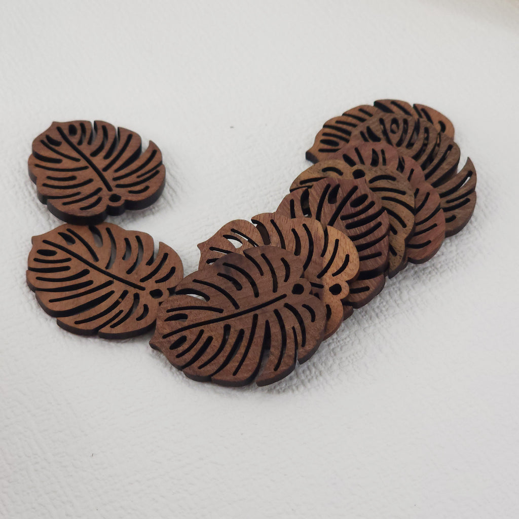 10PCS Monstera Leaf Shape Wood Charms, Wooden Pendant, Reclaimed Walnut Wood, Geometric Statement Wood Earrings Diy Ideas JT948
